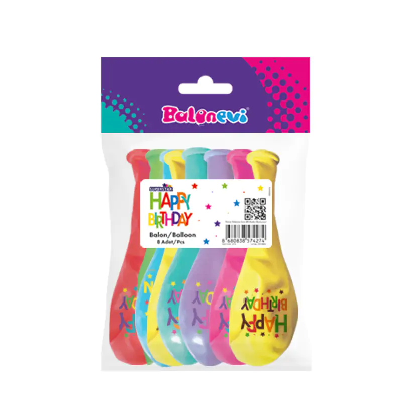4+0 Superstar Birthday Baskılı 12” Pastel Balon 8’li